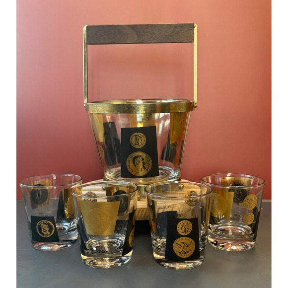 CeraVe Other - Cera Ambassador Gold Coin Ice Bucket and 4 Rocks Glasses MCM Barware Set